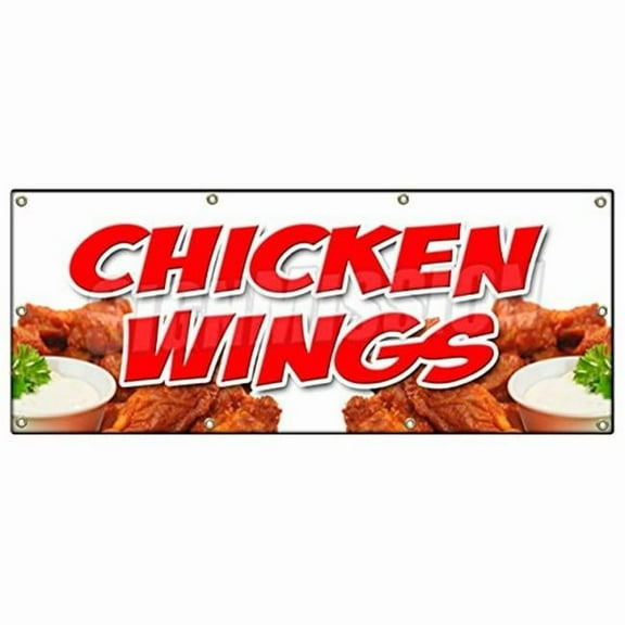 SignMission B-Chicken Wings Chicken Wings Banner Sign - Crispy Spicy Buffalo Hot Dipping Sauce