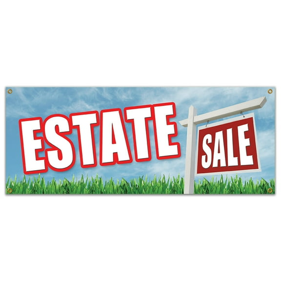 SignMission B-Estate Sale 18 x 48 in. Banner Sign - Estate Sale - Jewelry Furniture Jewels Auction Diamonds Gold Antique