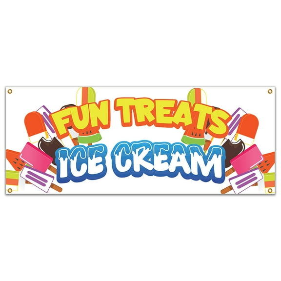 SignMission B-Fun Treats Ice Cream19 48 in. Fun Treats Ice Cream Banner with Concession Stand Food Truck Single Sided