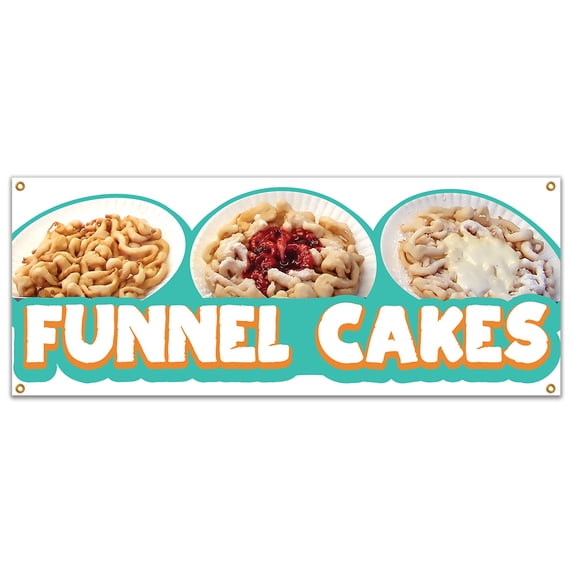 SignMission B-Funnel Cakes19 48 in. Funnel Cakes Banner with Concession Stand Food Truck Single Sided