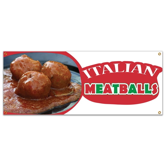 SignMission B-Italian Meatballs 18 x 48 in. Italian Meatballs Heavy Duty 13 oz Vinyl Banner with Grommets Single Sided