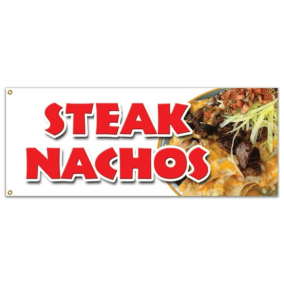 SignMission B-Steak Nachos Steak Nachos Banner Sign - Snack Melted Mexican Chili Tacos Tex Mex Food