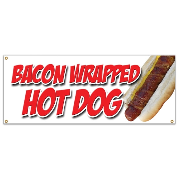 BACON WRAPPED HOT DOG BANNER SIGN texas tommy cheese deep fried stick