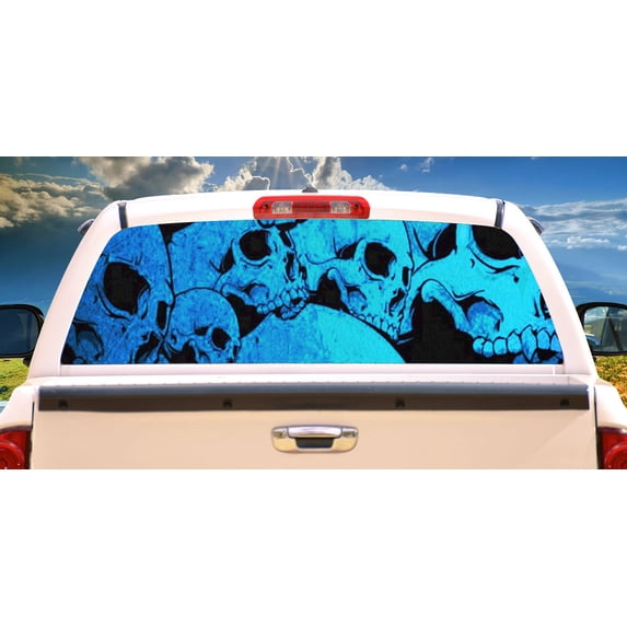 SignMission Blue Skulls Rear Window Graphic truck view thru vinyl decal HD Graphics Professional Grade Material Universal Fit for Full Size Trucks Weatherproof & Car Wash Safe Made In