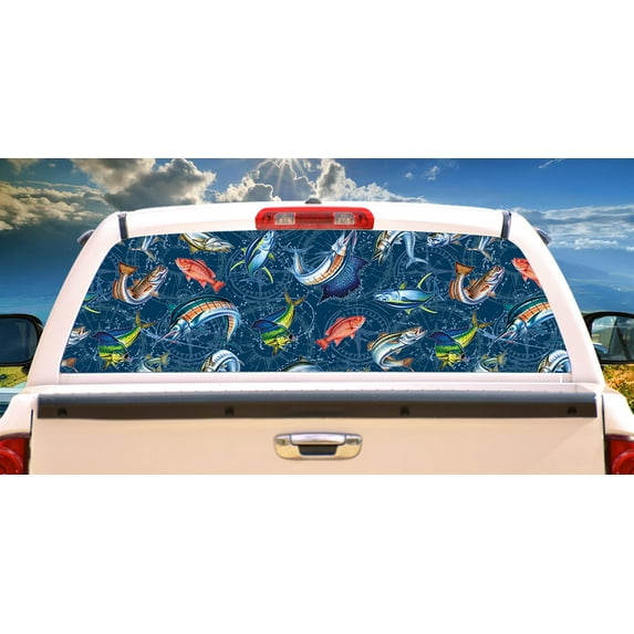 SignMission Saltwater Compass Rear Window Graphic truck view thru vinyl decal HD Graphics Professional Grade Material Universal Fit for Full Size Trucks Weatherproof Made In The U.S.A.