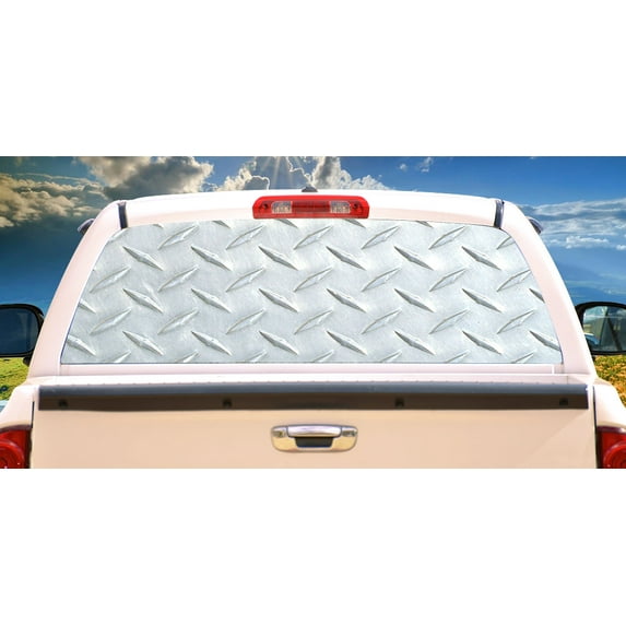 SignMission Black Diamond Plate Rear Window Graphic truck view thru vinyl decal HD Graphics Professional Grade Material Universal Fit for Full Size Trucks Weatherproof Made In The U.S.A.