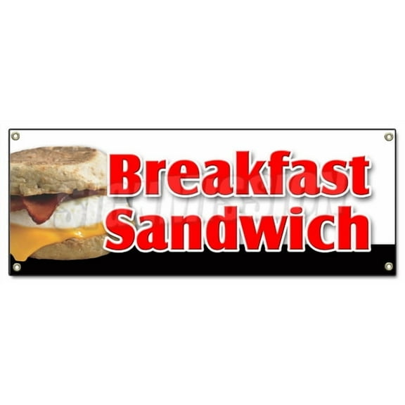 BREAKFAST SANDWICH BANNER SIGN sausage bacon bagel croissant cheese muffin