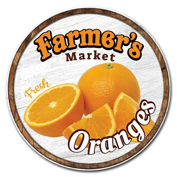 SignMission C-16-CIR-WS-Oranges Corrugated Plastic Sign with Stakes 16 in. Circular - Farmers Market Oranges