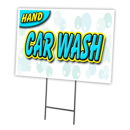HAND CAR WASH 18"x24" Yard Sign & Stake | Advertise Your Business | Stake Included Double Sided Image | Made in The USA