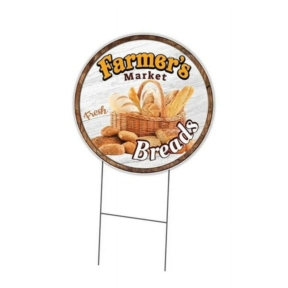 SignMission C-24-CIR-WS-Breads Corrugated Plastic Sign with Stakes 24 in. Circular - Farmers Market Breads