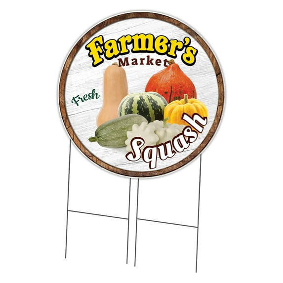 SignMission Corrugated Plastic Sign With Stakes 36" Circular - Farmer's Market Squash | Coroplast Yard Sign With Stake | Made in the USA