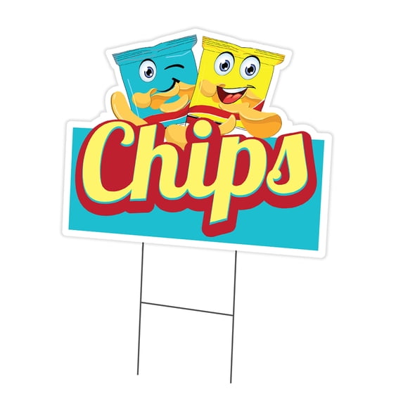 Chips 12" x 16" Yard Sign & Stake | Advertise Your Business | Stake Included Double Sided Image | Made in The USA