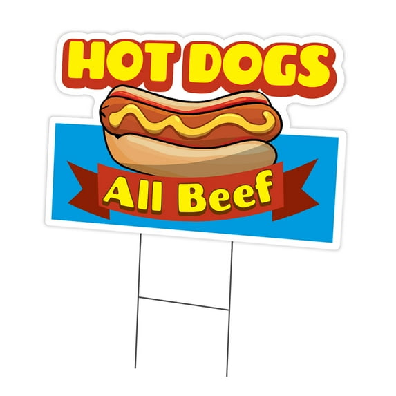 SignMission C-DC-1216-Hot Dogs All Beef 12 x 16 in. Yard Sign & Stake - Hot Dogs All Beef