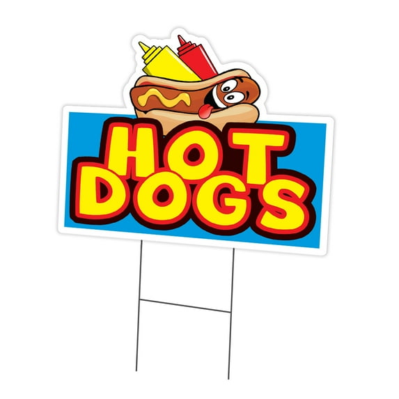 HOT DOGS Yard Sign 18" X 24" & Stake hot dog cart | Advertise Your Business | Stake Included Double Sided Image | Made in The USA