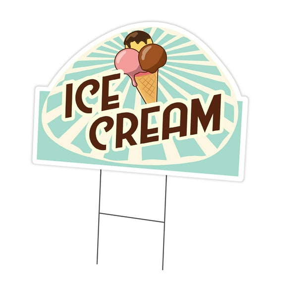 Ice Cream 3 Yard Sign 18" X 24" & Stake | Advertise Your Business | Stake Included Double Sided Image | Made in The USA