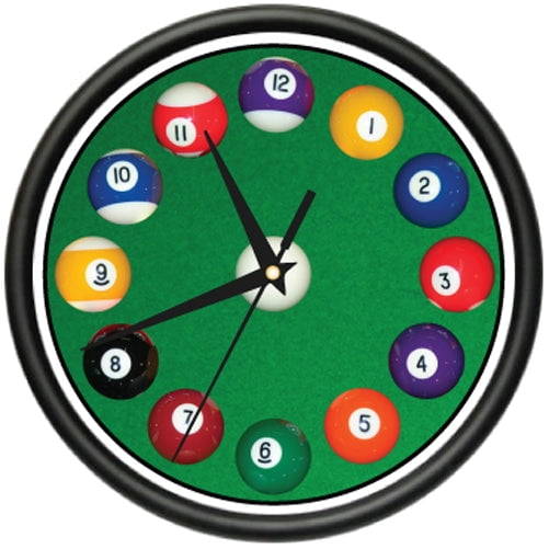 SignMission CL-POOL BALLS 10 in. dia. Pool Balls Wall Clock