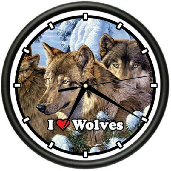 SignMission CL-WOLVES Wolves Wall Clock - Wolf Home Cabin Decor Artwork Gift