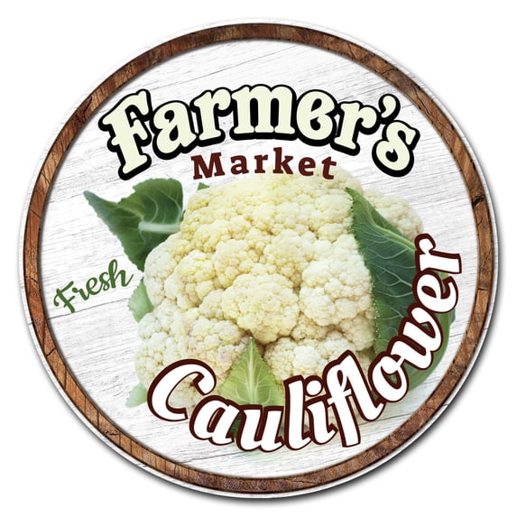 SignMission Circular Rigid Plastic Sign 12" Tall - Farmer's Market Cauliflower | Plastic Sign | Made in the USA