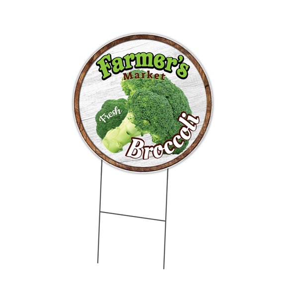 SignMission Corrugated Plastic Sign With Double Sided Image 16" Circular - Farmer's Market Broccoli | Coroplast Yard Sign With Stake |  Made in the USA
