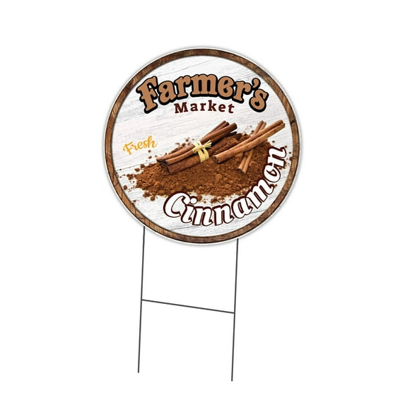 SignMission Corrugated Plastic Sign With Double Sided Image 16" Circular - Farmer's Market Cinnamon | Coroplast Yard Sign With Stake | Made in the USA
