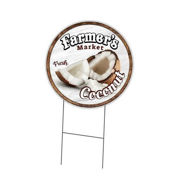 SignMission Corrugated Plastic Sign With Double Sided Image 24" Circular - Farmer's Market Coconut | Coroplast Yard Sign With Stake |  Made in the USA
