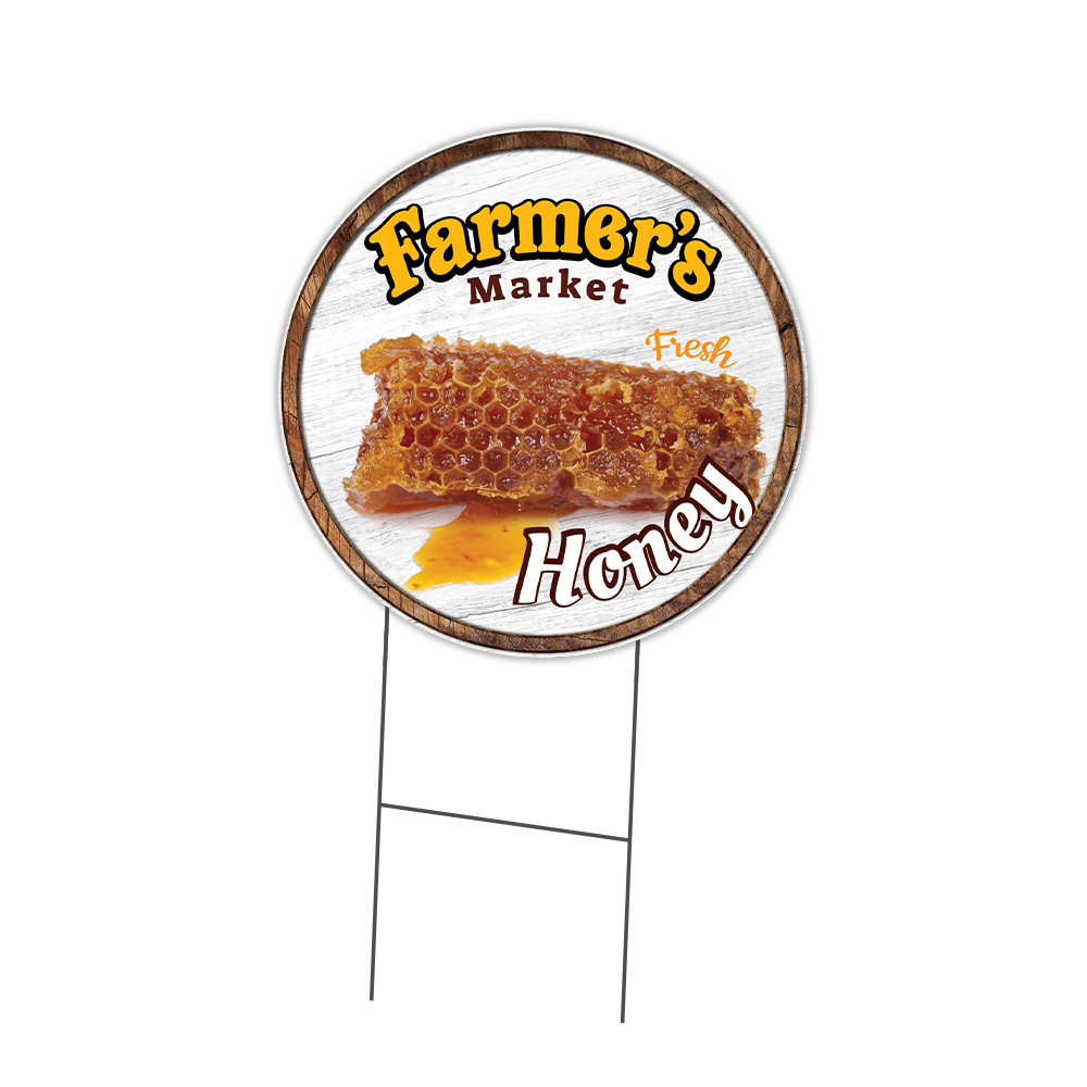 SignMission Corrugated Plastic Sign With Double Sided Image 24" Circular - Farmer's Market Honey For Sale | Coroplast Yard Sign With Stake |  Made in the USA