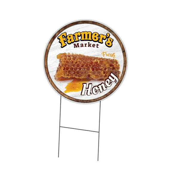 SignMission Corrugated Plastic Sign With Double Sided Image 24" Circular - Farmer's Market Honey For Sale | Coroplast Yard Sign With Stake |  Made in the USA