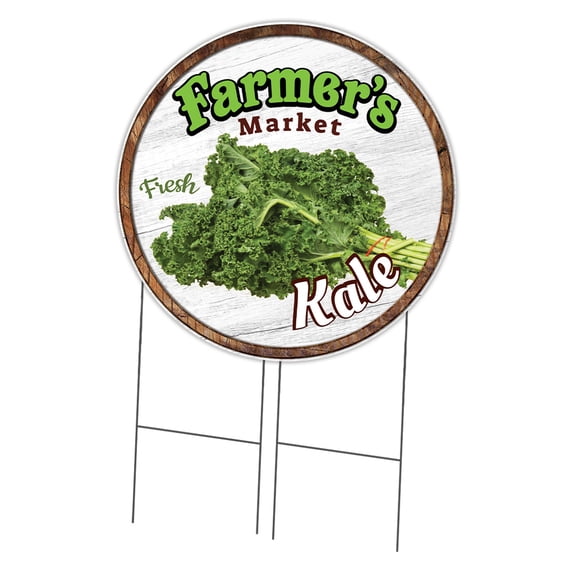 SignMission Corrugated Plastic Sign With Double Sided Image 36" Circular - Farmer's Market Kale | Coroplast Yard Sign With Stake | Made in the USA