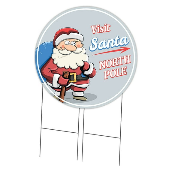 SignMission Corrugated Plastic Sign With Double Sided Image 36" Circular - Visit Santa | Coroplast Yard Sign With Stake | Made in the USA