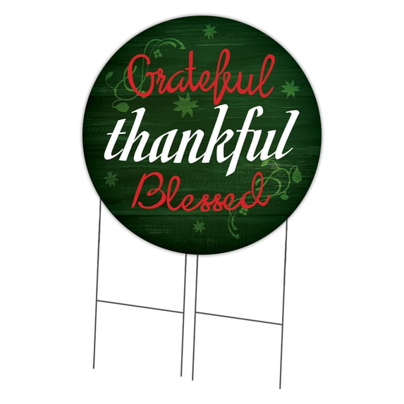 SignMission Corrugated Plastic Sign With Stakes 36" Circular - Grateful Thankful Blessed | Coroplast Yard Sign With Stake | Made in the USA