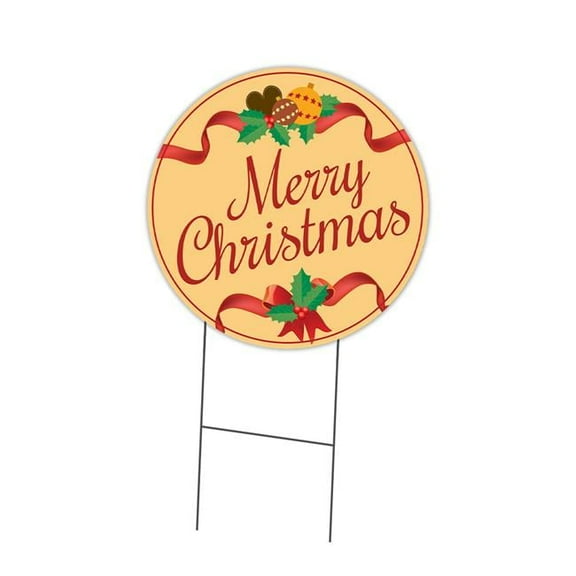 SignMission  Corrugated Plastic Sign with Stakes 16 in. Circular - Merry Christmas