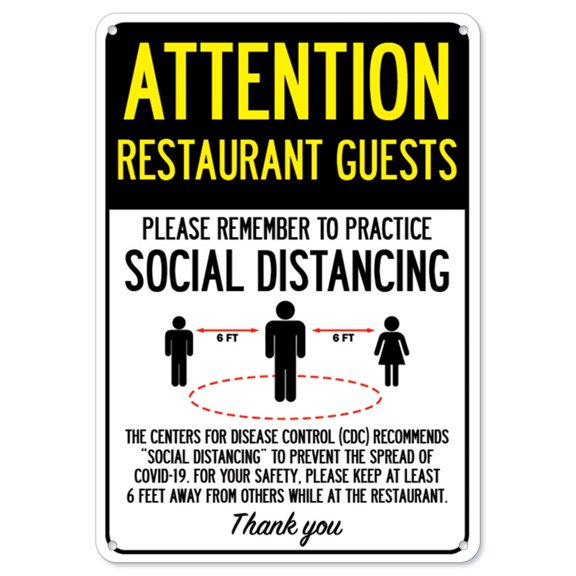 SignMission OS-NS-P-1218-25409 Covid-19 Notice Plastic Sign - Attention Restaurant Guests Practice Social Distancing