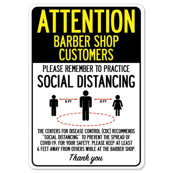 SignMission OS-NS-D-1824-25369 Covid-19 Notice Sign - Attention Barber Shop Customers Practice Social Distancing