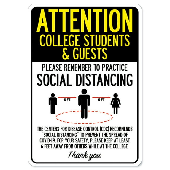 COVID-19 Notice Sign - Attention College Students & Guests Practice Social Distancing | Peel And Stick Wall Graphic | Protect your Business, Class Room, Office | Made in the USA