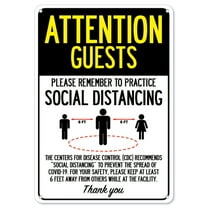 SignMission OS-NS-A-1218-25395 Covid-19 Notice Sign - Attention Guests Practice Social Distancing