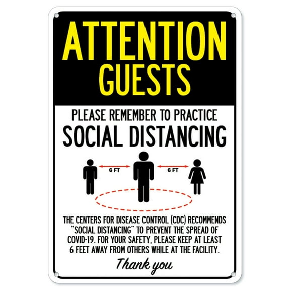 SignMission OS-NS-A-1218-25395 Covid-19 Notice Sign - Attention Guests Practice Social Distancing