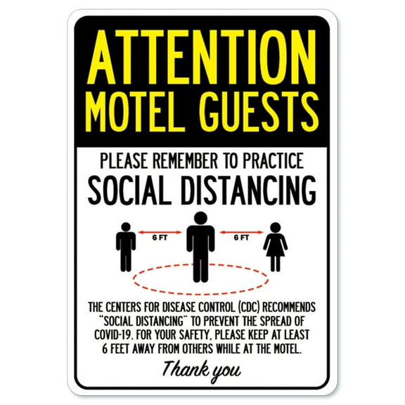 SignMission OS-NS-RD-1218-25403 Covid-19 Notice Sign - Attention Motel Guests Practice Social Distancing
