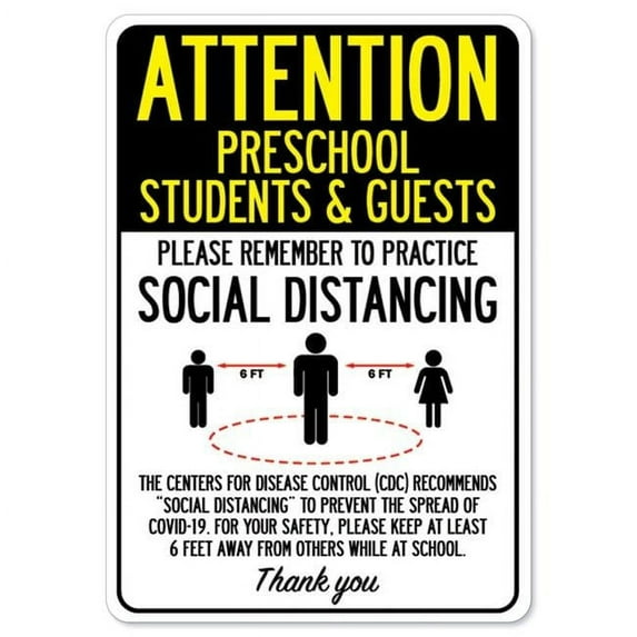 SignMission OS-NS-D-1014-25388 Covid-19 Notice Sign - Attention Preschool Students & Guests Practice Social Distancing
