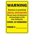 thumbnail image 1 of SignMission OS-NS-A-1218-25517 Covid-19 Notice Sign - Warning Business Is Practicing Social Distancing, 1 of 7