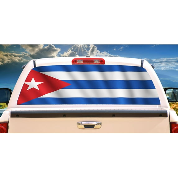 SignMission Cuban Flag In The Wind Rear Window Graphic truck view thru vinyl decal HD Graphics Professional Grade Material Universal Fit for Full Size Trucks Weatherproof Made In The