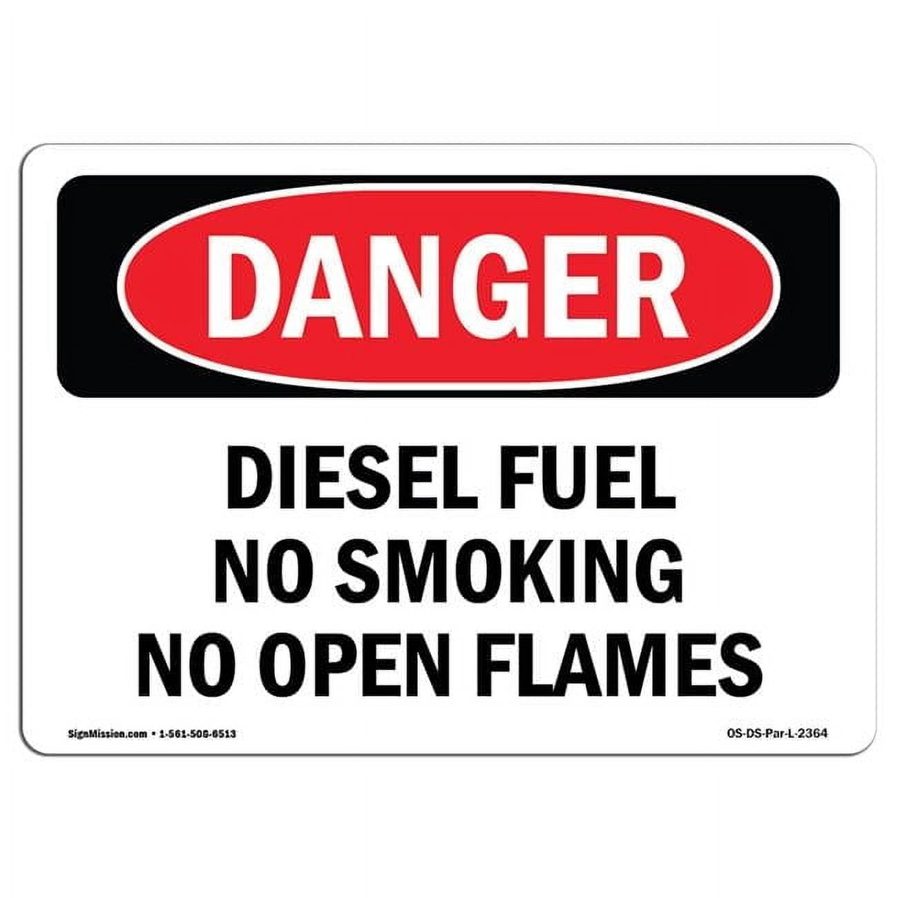 SignMission Danger Diesel Fuel No Smoking No Open Flames OSHA Decal ...