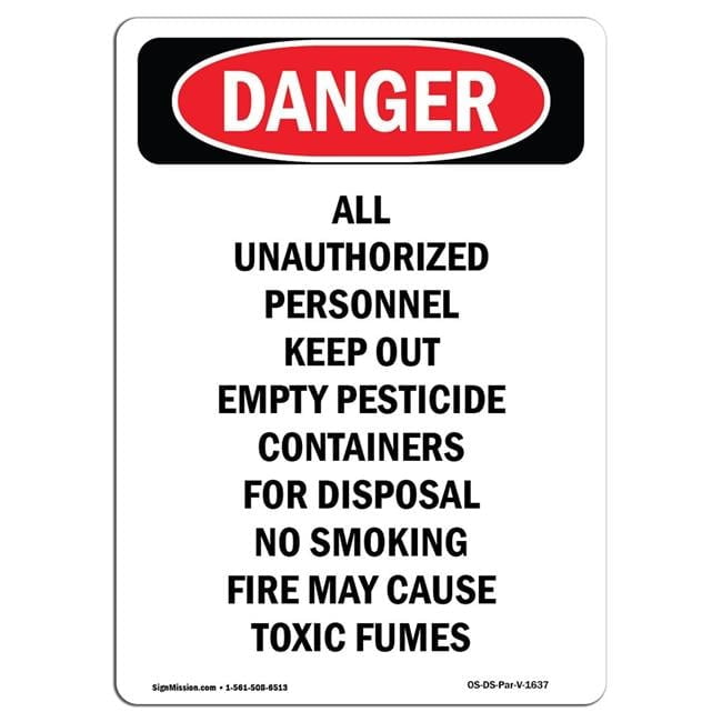 Empty Containers Sign SignMission Danger Portrait Empty Pesticide Containers for Disposal ...