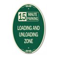 thumbnail image 1 of SignMission Designer Oval Series Sign - 15 Minute Parking Loading and Unloading Zone | Green & Tan 12" X 18" Heavy-Gauge Aluminum Architectural Sign | Commercial Grade | Made in the USA, 1 of 4