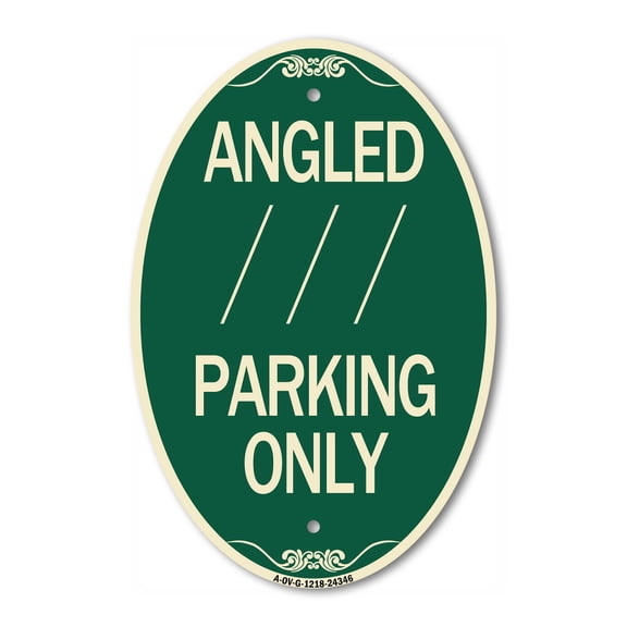 SignMission Designer Oval Series Sign - Angle Parking Only (With Bidirectional Arrow) 1 | Green & Tan 12" X 18" Heavy-Gauge Aluminum Architectural Sign | Commercial Grade | Made in the