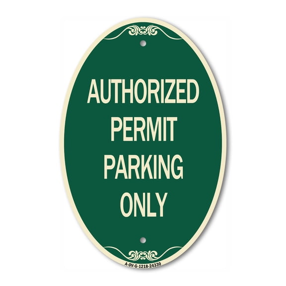 SignMission Designer Oval Series Sign - Authorized Permit Parking Only | Green & Tan 12" X 18" Heavy-Gauge Aluminum Architectural Sign | Commercial Grade | Made in the USA
