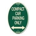 thumbnail image 1 of SignMission Designer Oval Series Sign - Compact Car Parking Only (With Bidirectional Arrow) | Green & Tan 12" X 18" Heavy-Gauge Aluminum Architectural Sign | Commercial Grade | Made in, 1 of 4