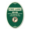 thumbnail image 1 of SignMission Designer Oval Series Sign - Fire Lane - No Parking or Standing Anytime (With No Parking Symbol and Bidirectional Arrow) | Green & Tan 12" X 18" Heavy-Gauge Aluminum, 1 of 4