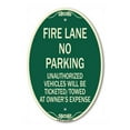 thumbnail image 1 of SignMission Designer Oval Series Sign - Fire Lane No Parking Unauthorized Vehicles Will Be Ticketed Towed at Owners Expense | Green & Tan 12" X 18" Heavy-Gauge Aluminum Architectural, 1 of 4