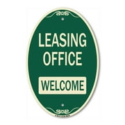 SignMission Designer Oval Series Sign - Leasing Office, Welcome | Green & Tan 12" X 18" Heavy-Gauge Aluminum Architectural Sign | Commercial Grade | Made in the USA