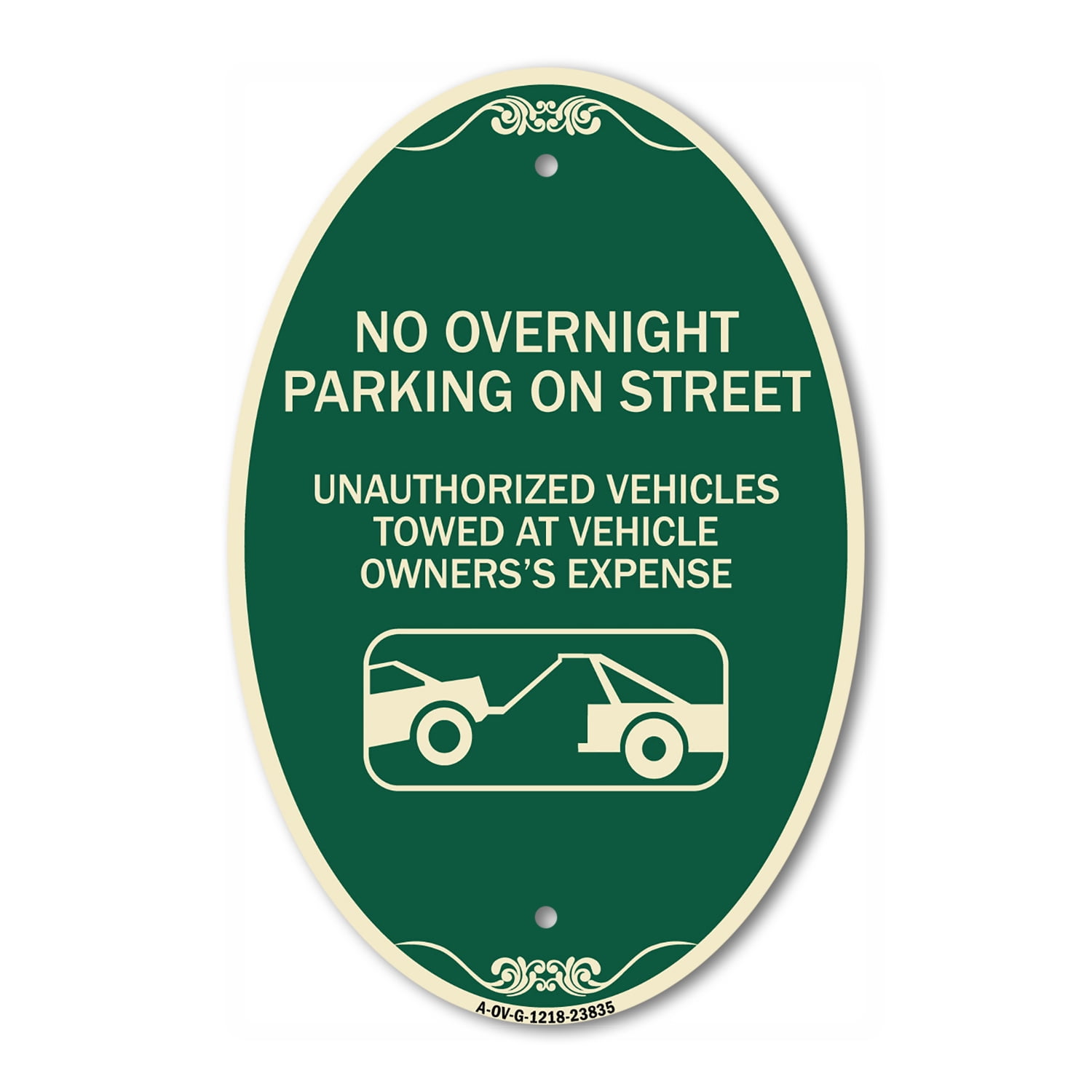 SignMission Designer Oval Series Sign - No Overnight Parking on Street ...